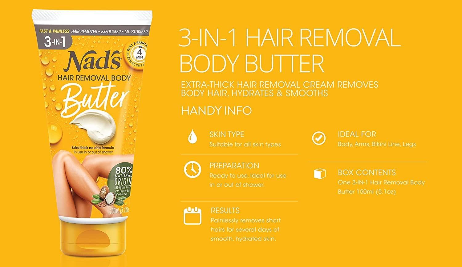 image:imageNads 3n1 Gentle amp Soothing Body amp Legs Hair Removal Butter For Women Sensitive Depilatory For All Skin Types 21103 51 Fl Oz Pack of 151 Ounce Pack of 6