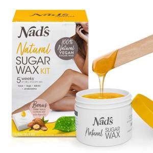 image:imageNads 100 Natural Sugar Wax Kit Vegan Hypoallergenic Noheat Formula Waxing Sugar Paste Includes 6 Wooden Spatulas 10 Reusable 100 Cotton Strips 1 Prewax Cleansing Soap amp Sugar Wax 6oz1 Count Pack of 1