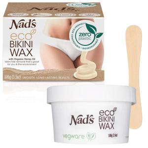image:imageNads Professional Salon Quality Microwaveable Hard Stripless Eco Bikini Wax PlasticFree Vegan Formula Includes 100g Wax amp Wooden Spatula