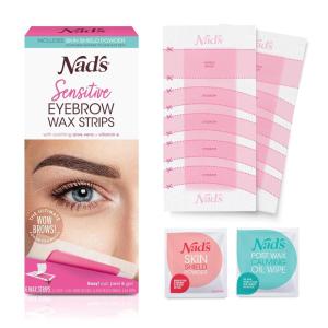 image:imageNads Eyebrow Wax Strips  Facial Hair Removal for Women  Eyebrow Wax Kit with 6 Eyebrow Waxing Strips  6 Calming Oil Wipes  2g Skin Protection Powder 1 Count