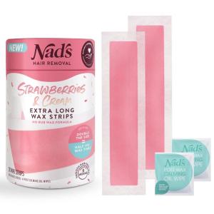 image:imageNads Extra Long Wax Strips  Hair Removal For Women  Waxing Kit with 20 Large Wax Strips  4 Calming Oil Wipes